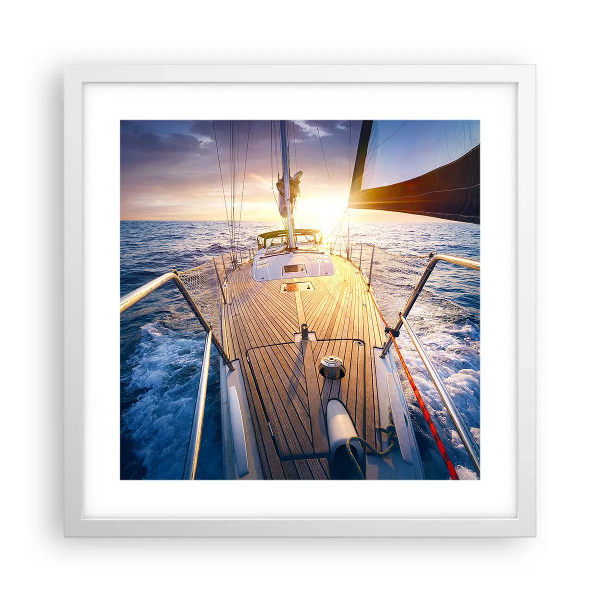 Poster în ramă albă - Alergând pe valuri - 40x40 cm
