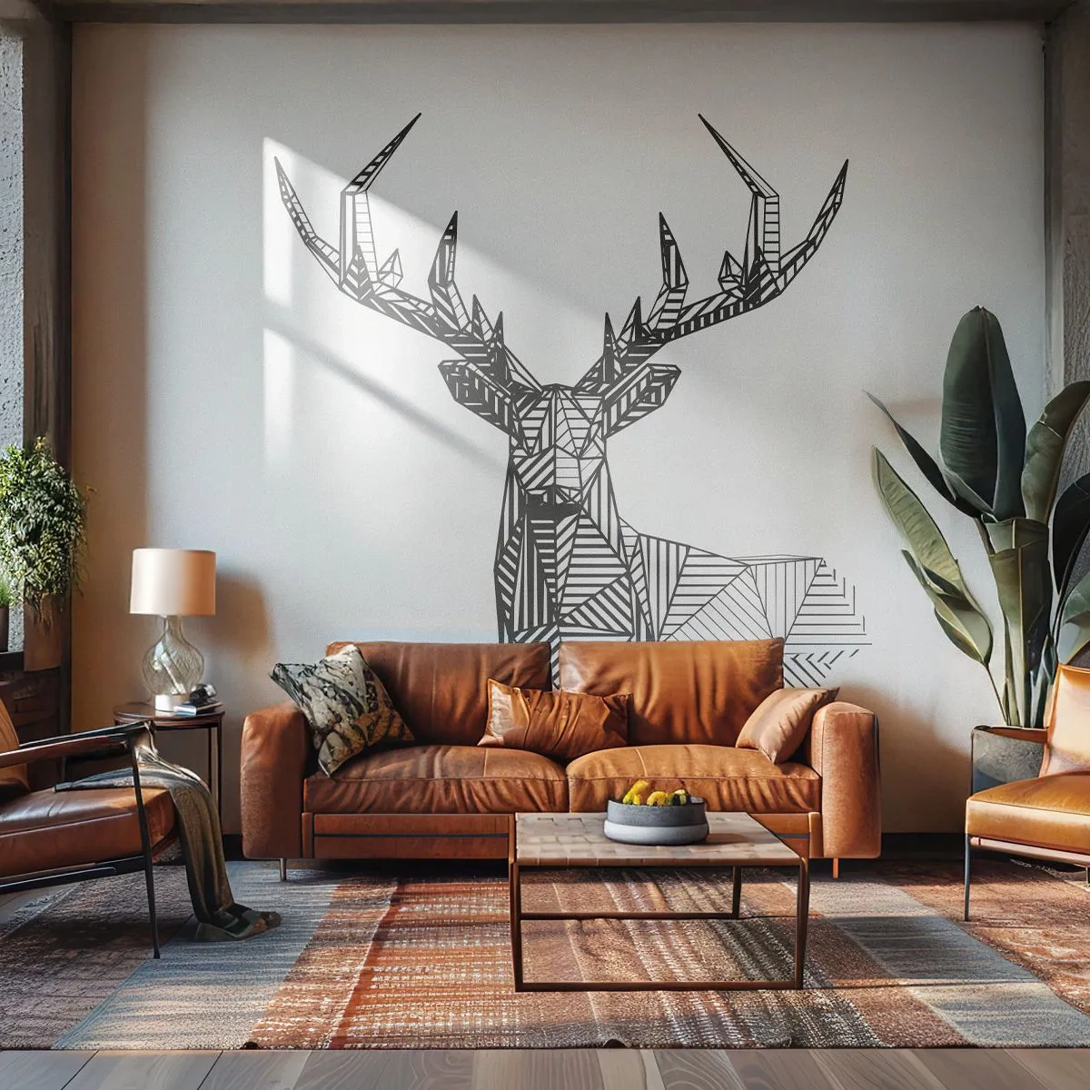 Tapet Premium Sand - Cerb în stil cubist - Abstracția, Cerb, Animale - 350x256 cm