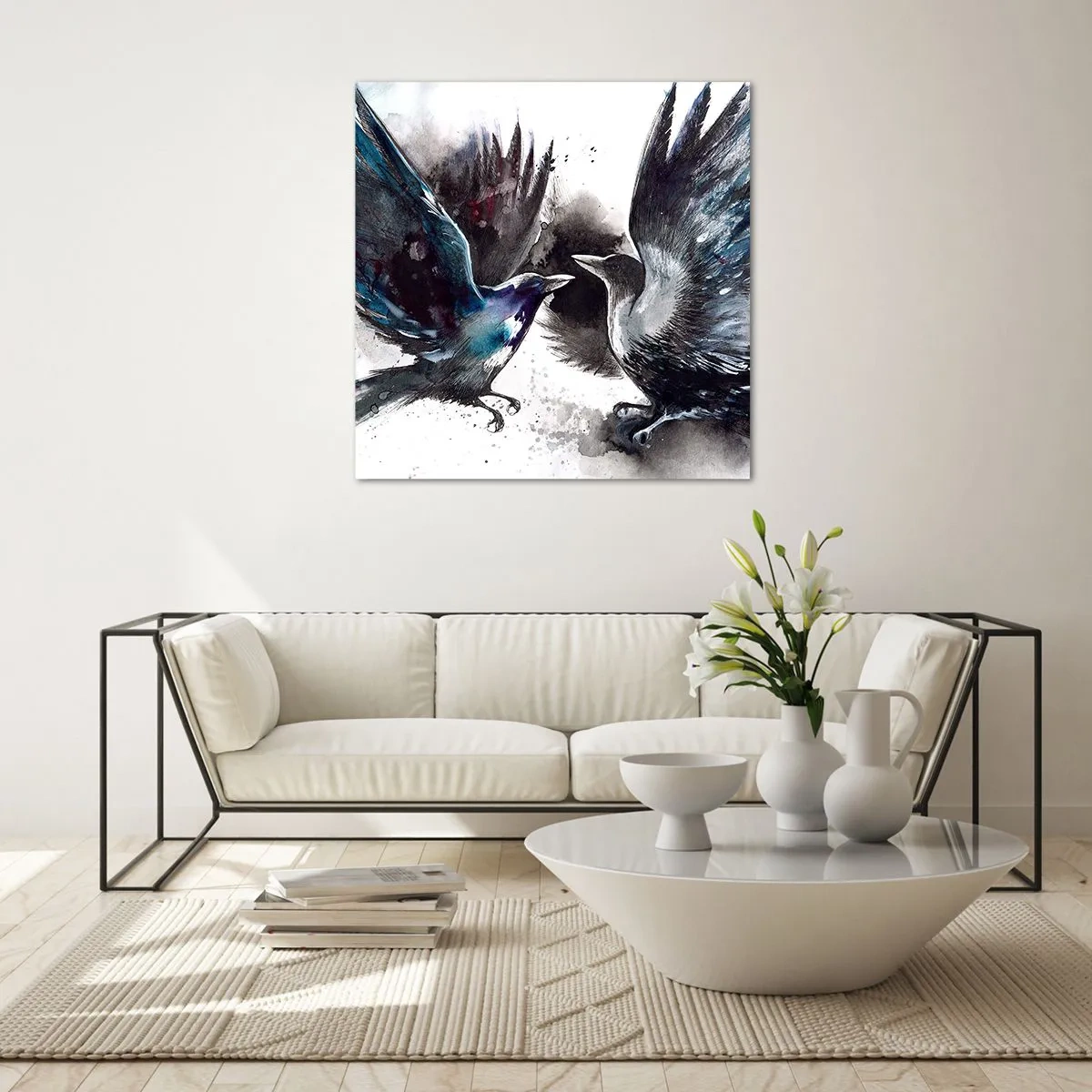 Tablou pe sticlă - Bătălia corbilor - 70x70 cm