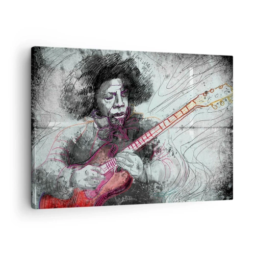 Tablou pe pânză Canvas - Portretul artistic al unui chitarist în tehnica schiței - 70x50cm - Pe valurile muzicii - Decorațiune modernă pentru perete pentru living și dormitor ARTTOR