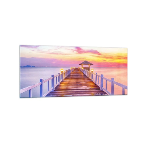 Tablou pe sticlă - Tăcerea serii în liliac-auriu - 120x50 cm