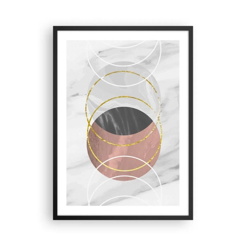 Poster în ramă neagră - Compoziție abstractă cu cercuri și accente aurii - 50x70cm - Muzica sferelor - Decorațiune modernă pentru perete pentru living și dormitor ARTTOR