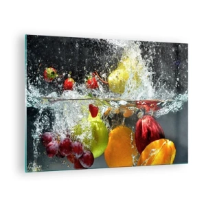Tablou pe sticlă - Fructe scufundate în apă cu stropi dinamici - 70x50cm - Răcoritoare cu fructe - Decorațiune modernă pentru perete pentru living și dormitor ARTTOR