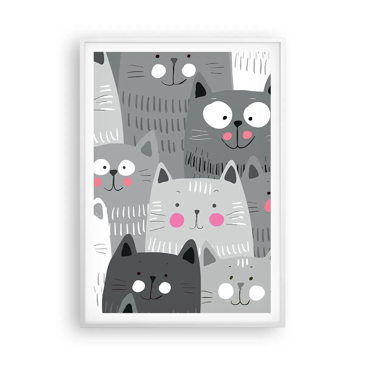 Poster în ramă albă - Lumea felină - 70x100 cm