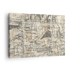Tablou pe pânză Canvas - Modele și linii abstracte pe un fundal bej - 70x50cm - Așteaptă să fie descifrat - Decorațiune modernă pentru perete pentru living și dormitor ARTTOR
