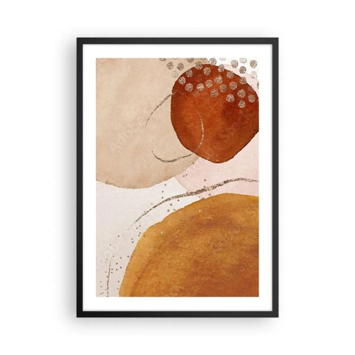 Poster în ramă neagră - Forme abstracte în nuanțe de bej, maro și auriu - 50x70cm - Rotunjime și mișcare - Decorațiune modernă pentru perete pentru living și dormitor ARTTOR