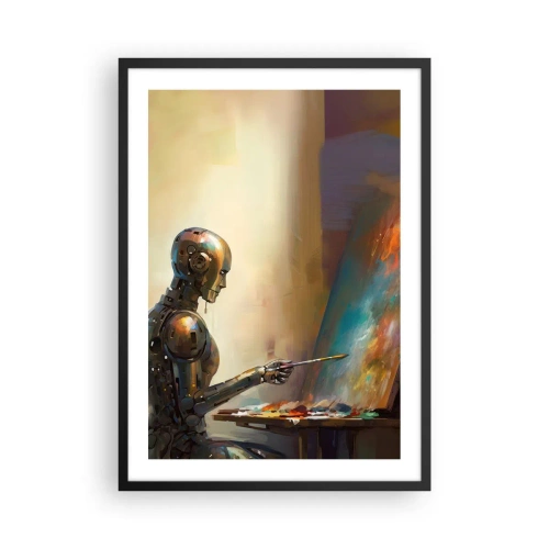Poster în ramă neagră - Pictor robot la un șevalet în stil futurist - 50x70cm - Arta viitorului - Decorațiune modernă pentru perete pentru living și dormitor ARTTOR