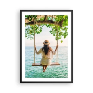 Poster în ramă neagră - Femeie pe un leagăn lângă mare într-un cadru tropical - 50x70cm - Viața este frumoasă - Decorațiune modernă pentru perete pentru living și dormitor ARTTOR