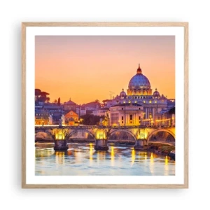 Poster în ramă de stejar deschis - Amurg deasupra Orașului Etern - 60x60 cm