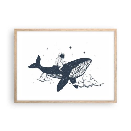 Poster în ramă de stejar deschis - Aventura spațială - 70x50 cm