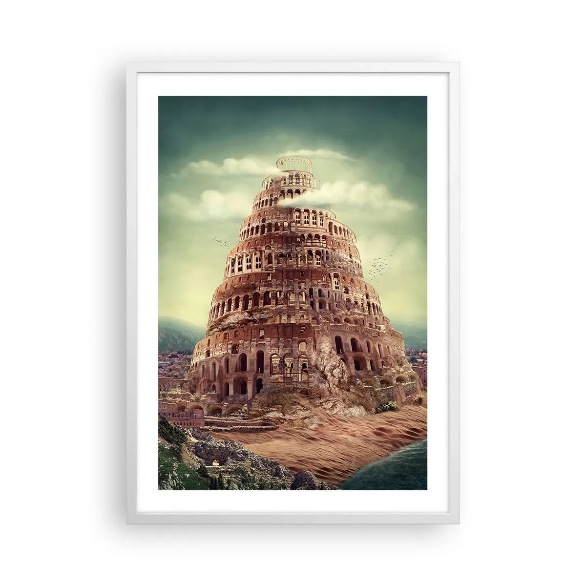 Poster în ramă albă - Turnul Babel - 50x70 cm