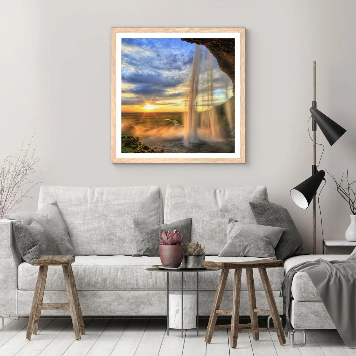 Poster în ramă de stejar deschis - Lumea din spatele vălului de picături - 40x40 cm