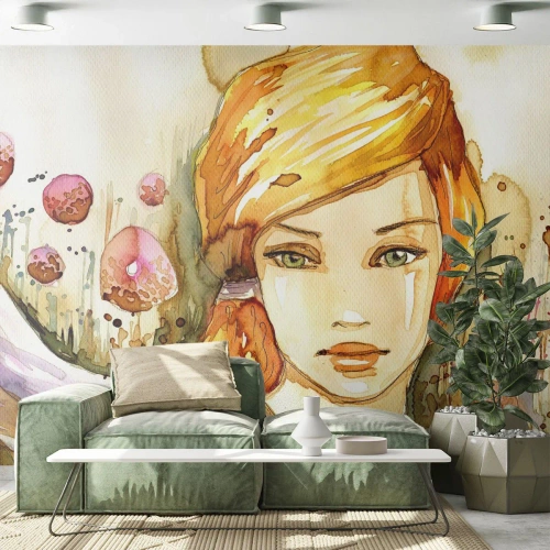 Tapet Premium Canvas - Privirea de smarald care reduce la tăcere furia - Femeie, luncă, Modă - 450x315 cm