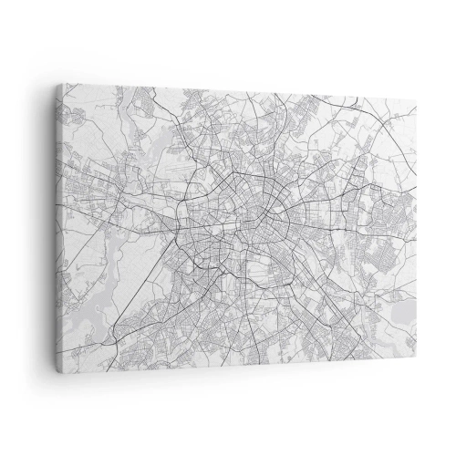 Tablou pe pânză Canvas - Hartă detaliată a orașului alb-negru - 70x50cm - Floare de Berlin - Decorațiune modernă pentru perete pentru living și dormitor ARTTOR