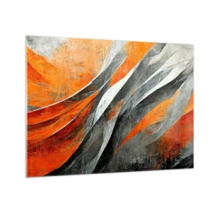 Tablou pe sticlă - Dungi abstracte în nuanțe de portocaliu și gri - 70x50cm - Căldură și frig - Decorațiune modernă pentru perete pentru living și dormitor ARTTOR