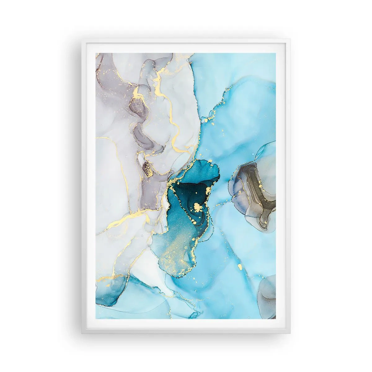 Poster în ramă albă - Un studiu al întâlnirii dintre gri și turcoaz - 70x100 cm