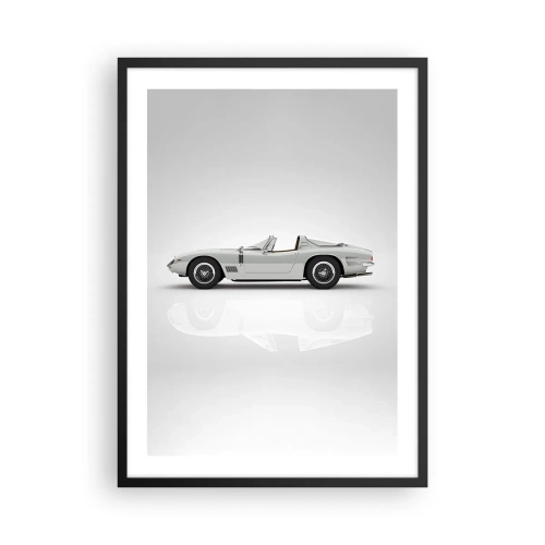 Poster în ramă neagră - Cabriolet alb clasic pe fundal neutru - 50x70cm - Promisiunea distracției - Decorațiune modernă pentru perete pentru living și dormitor ARTTOR