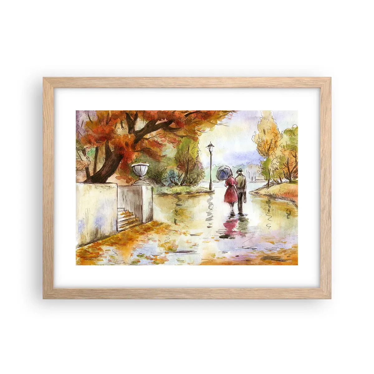 Poster în ramă de stejar deschis - Toamnă romantică în parc - 40x30 cm