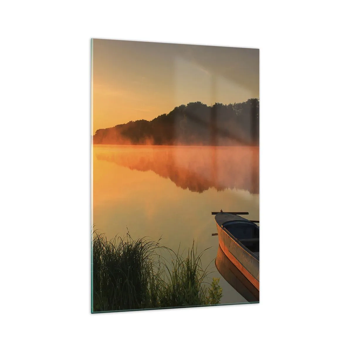 Tablou pe sticlă - Răsăritul soarelui peste apă ca un strat de oglindă - 70x100 cm