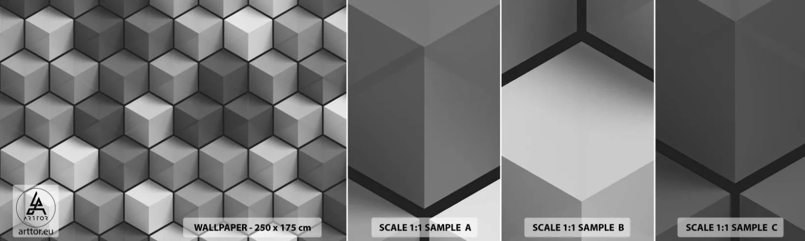 Mostră tapet autocolant Deluxe Sticker - Puzzle cubist - 3D, cub, Modern - 100x30 cm