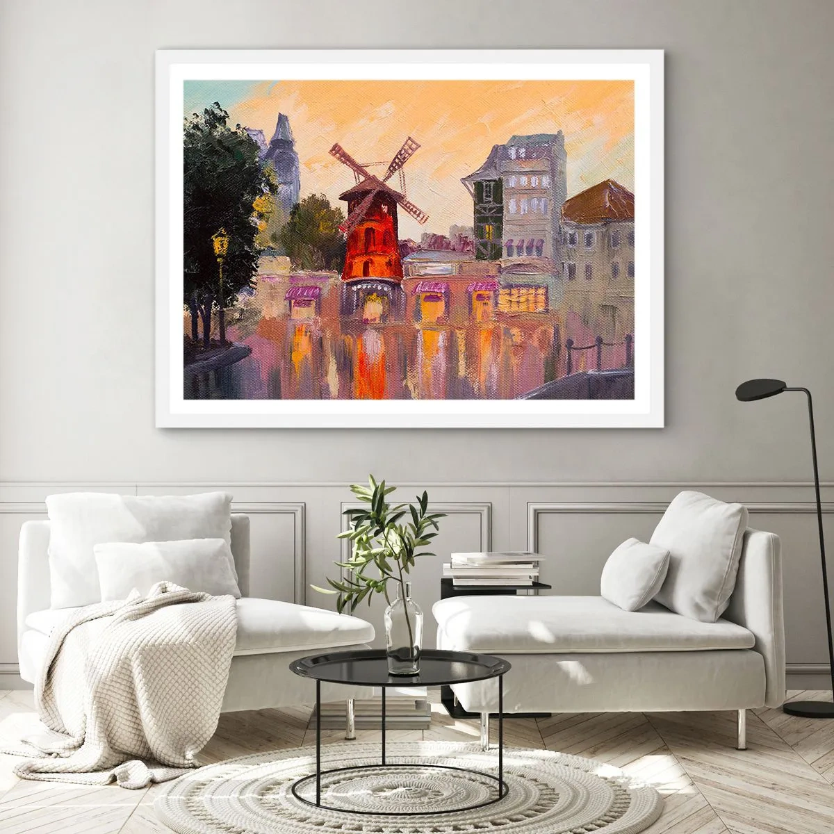 Poster în ramă albă - Icoane pariziene - Moulin Rouge - 100x70 cm