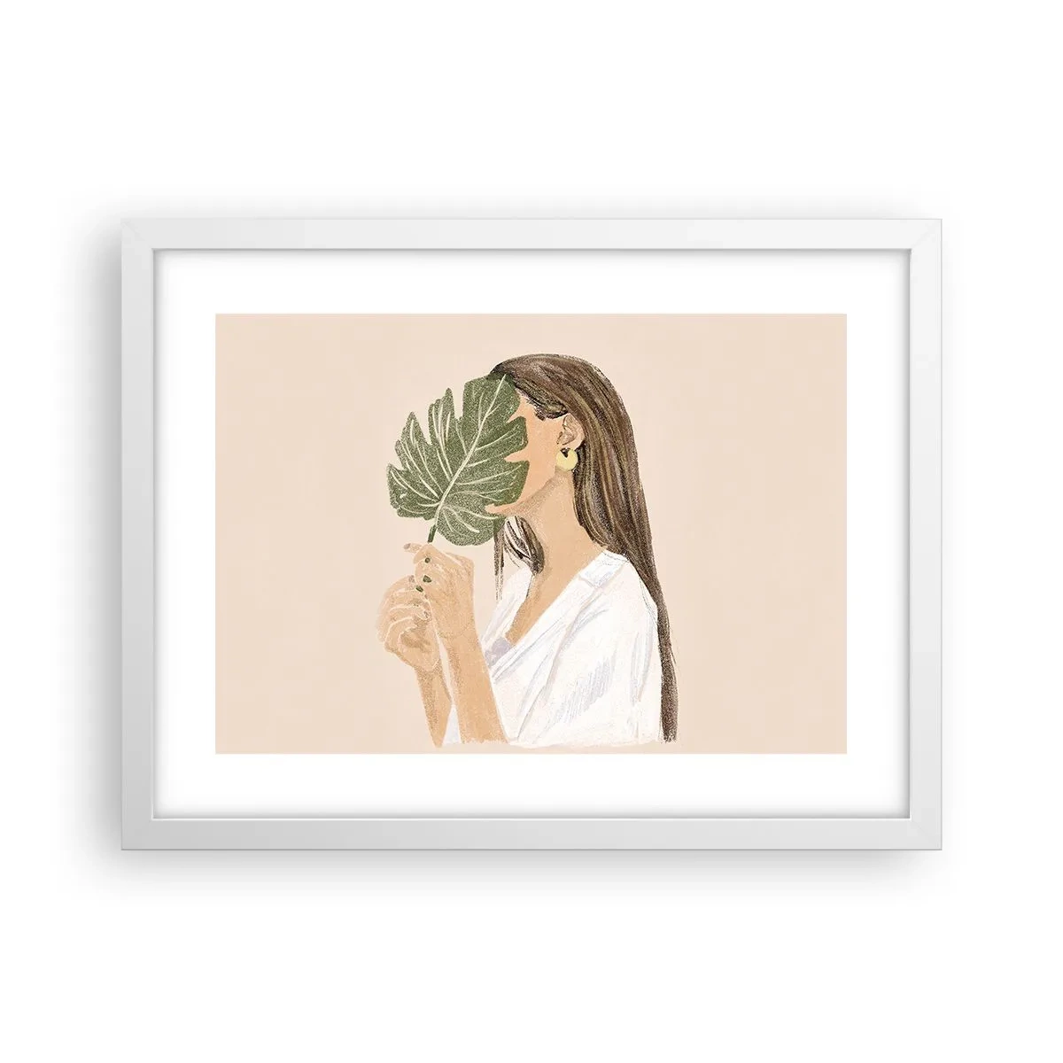 Poster în ramă albă - Portret misterios cu un evantai - 40x30 cm