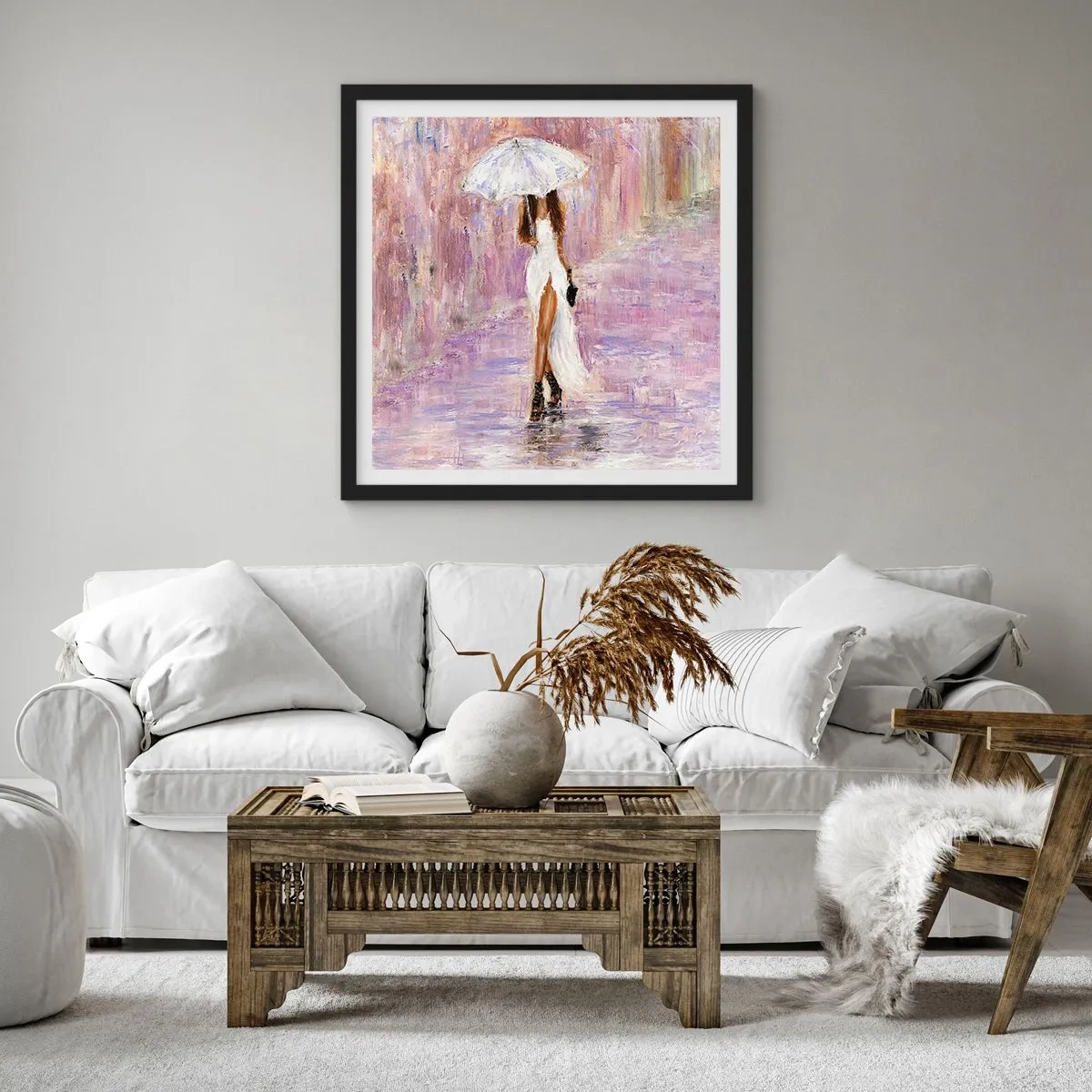 Poster în ramă neagră - În ploaia de liliac - 30x30 cm
