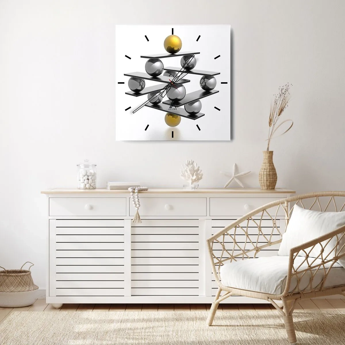 Ceas de perete - Ceas pe sticlă - Balanța aur-argint - 40x40 cm