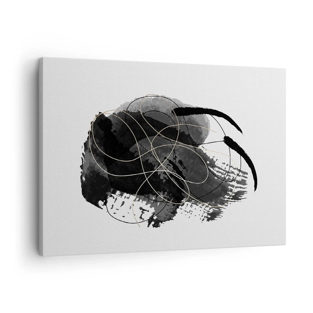 Tablou pe pânză Canvas - Abstracție în negru și auriu pe fundal alb - 70x50cm - Provenit din negru - Decorațiune modernă pentru perete pentru living și dormitor ARTTOR