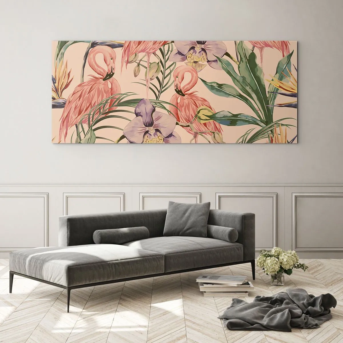Tablou pe sticlă - Balet floral roz - 100x40 cm