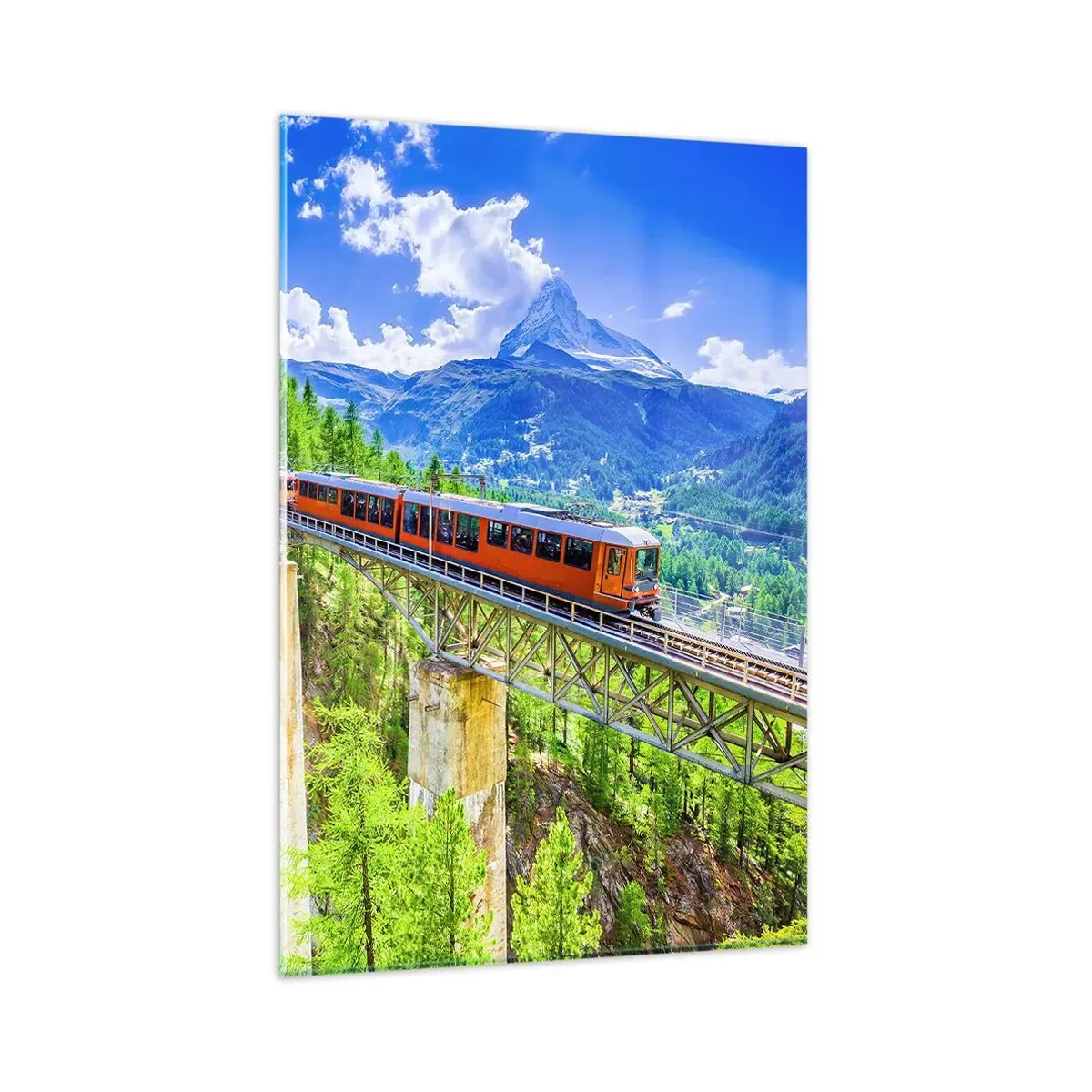 Tablou pe sticlă - Calea ferată din Alpi - 80x120 cm