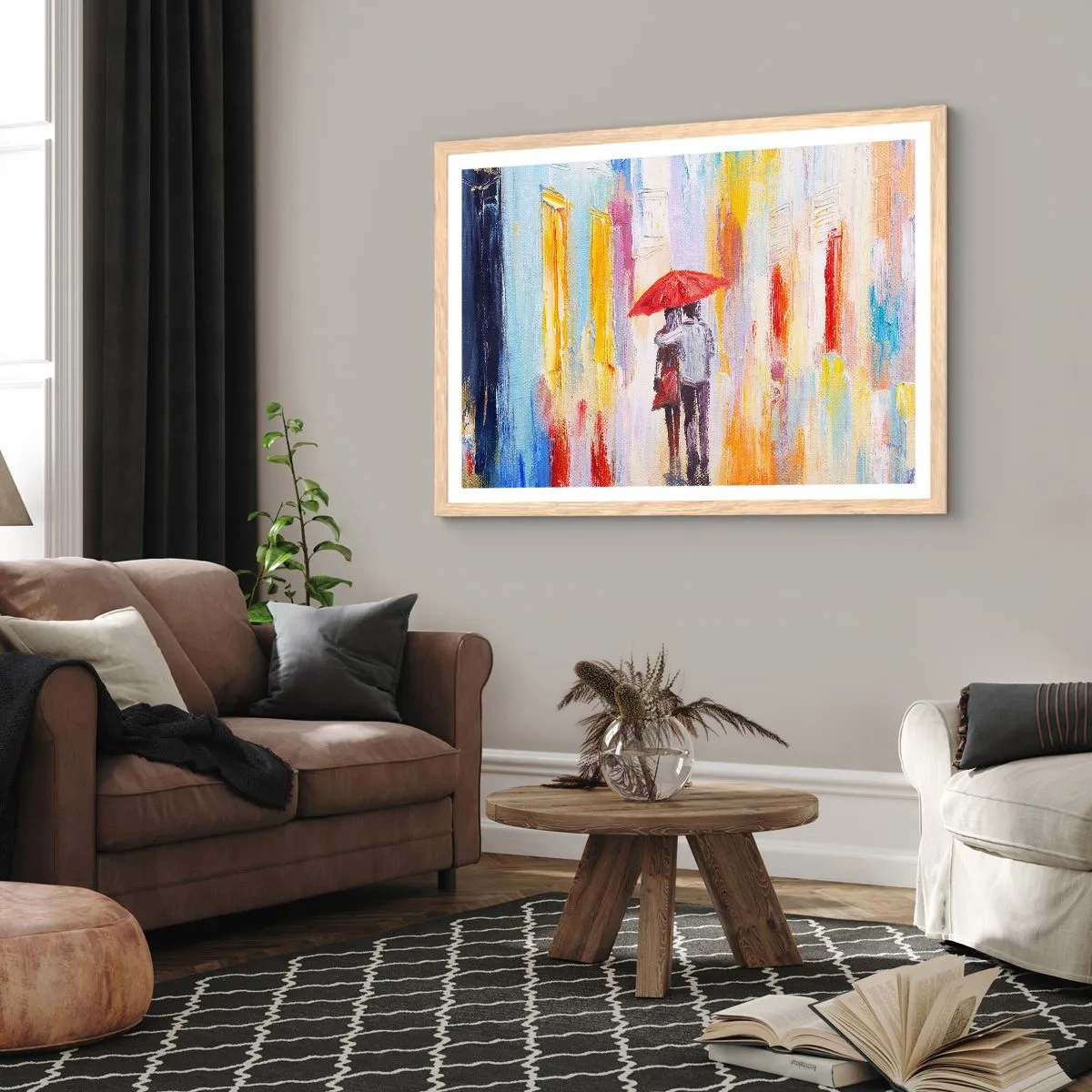 Poster în ramă de stejar deschis - Să plouă în continuare - 91x61 cm