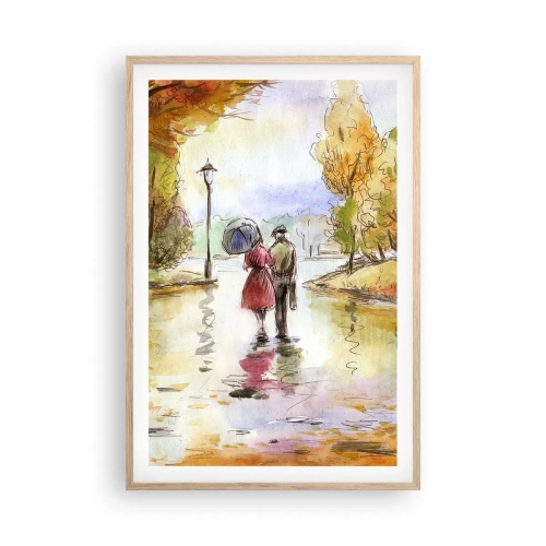 Poster în ramă de stejar deschis - Toamnă romantică în parc - 61x91 cm