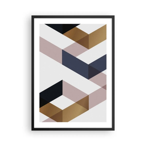 Poster în ramă neagră - Forme geometrice în nuanțe de auriu, negru și bej - 50x70cm - Planuri și unghiuri - Decorațiune modernă pentru perete pentru living și dormitor ARTTOR