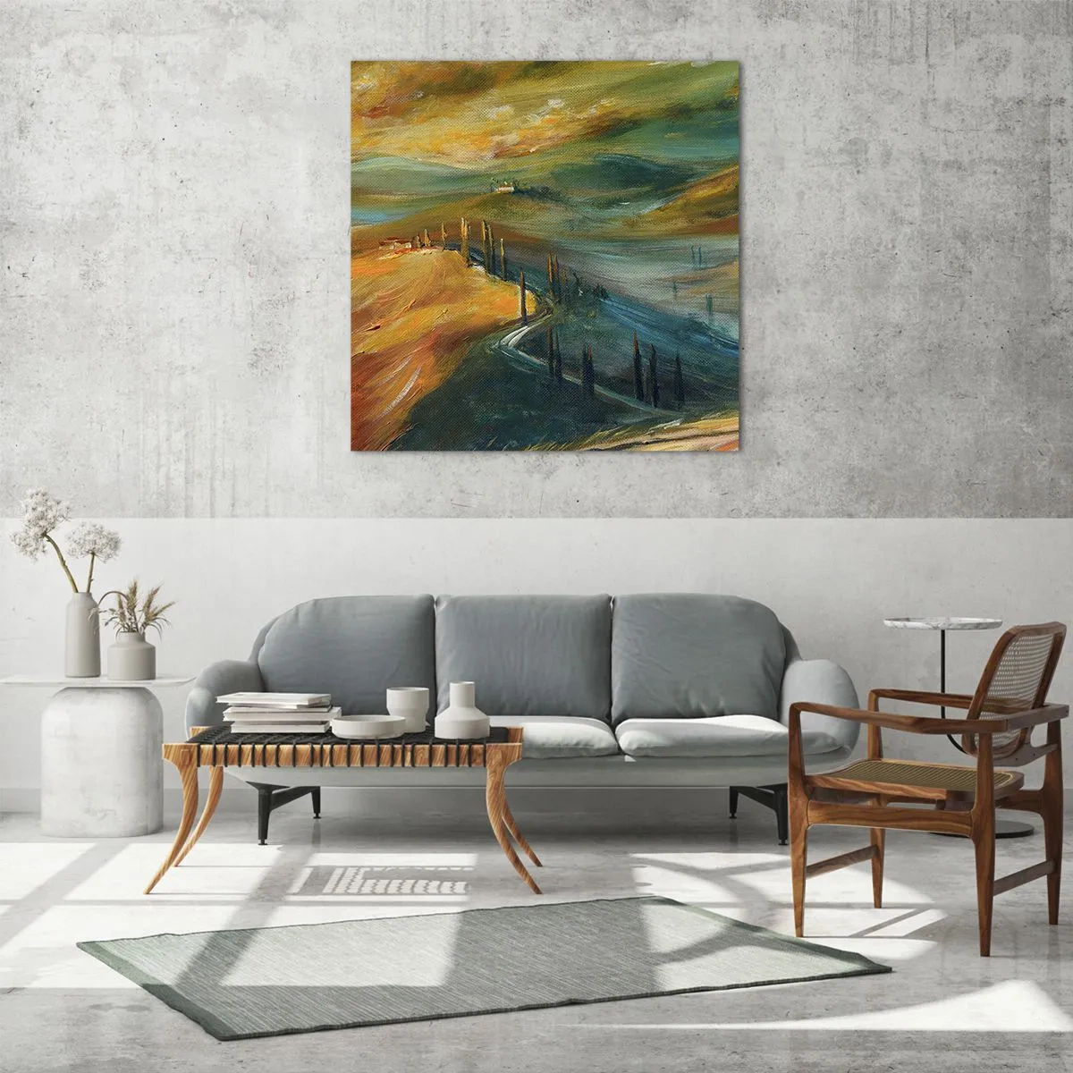 Tablou pe sticlă - Peisaj toscan - 60x60 cm