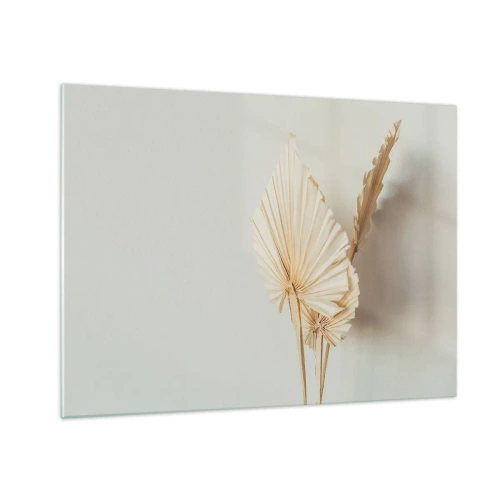 Tablou pe sticlă - Frunze de palmier uscate în tonuri de bej pe un fundal deschis - 70x50cm - Când este nevoie de ușurare - Decorațiune modernă pentru perete pentru living și dormitor ARTTOR
