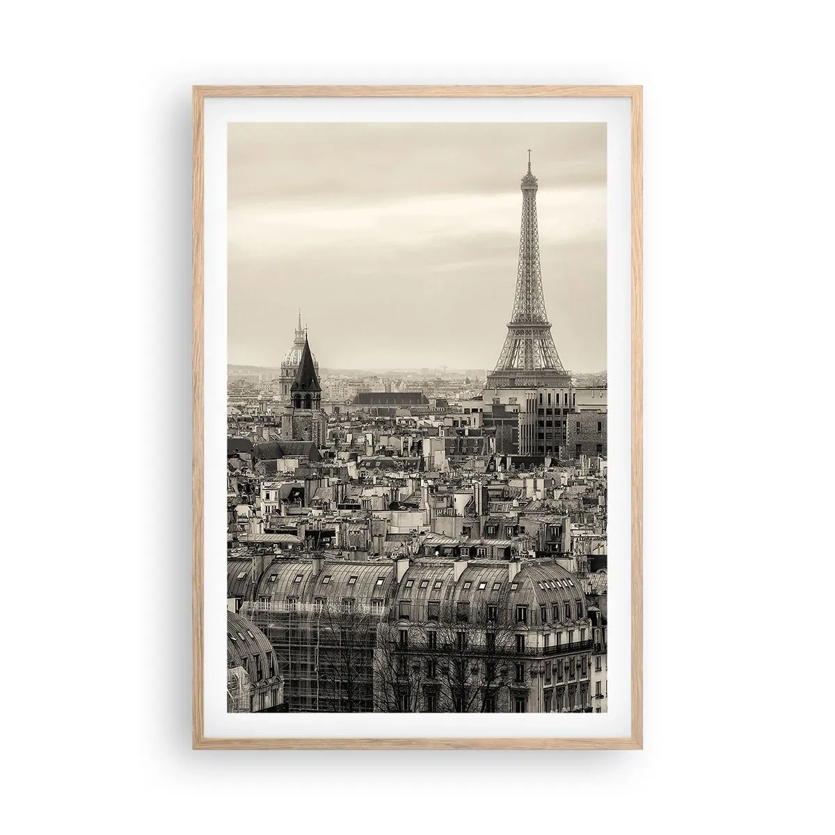 Poster în ramă de stejar deschis - Deasupra acoperișurilor Parisului - 61x91 cm