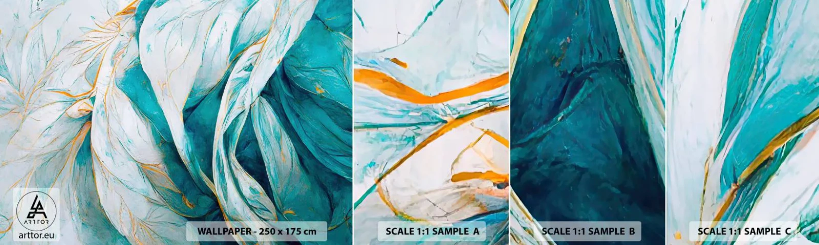 Mostră tapet autocolant Deluxe Sticker - Abstractul albastru cu motiv auriu - Bucată, Art Deco, Subtil - 100x30 cm