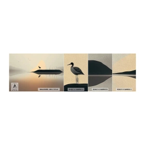 Mostră tapet Premium Sand - Domn pe lac - Pasăre, Peisaj, Minimalism - 100x30 cm