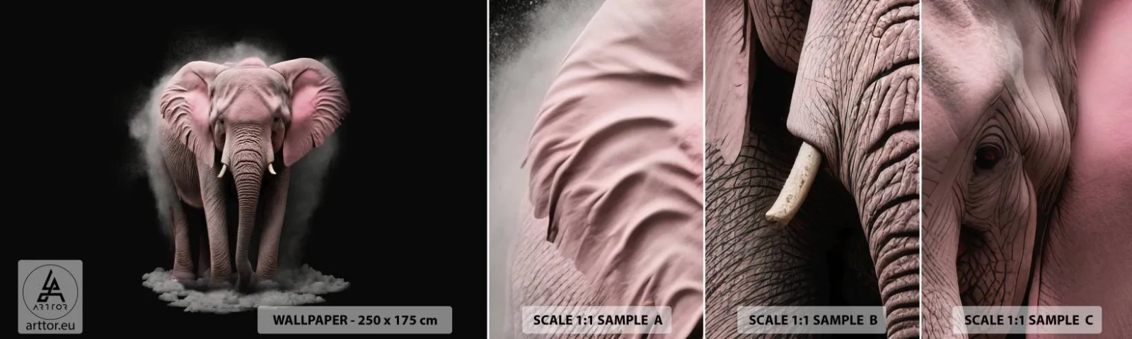 Mostră de Tapet Standard Eco - Să nu te gândești la elefantul roz! - Soare, Safari, Africa - 100x30 cm