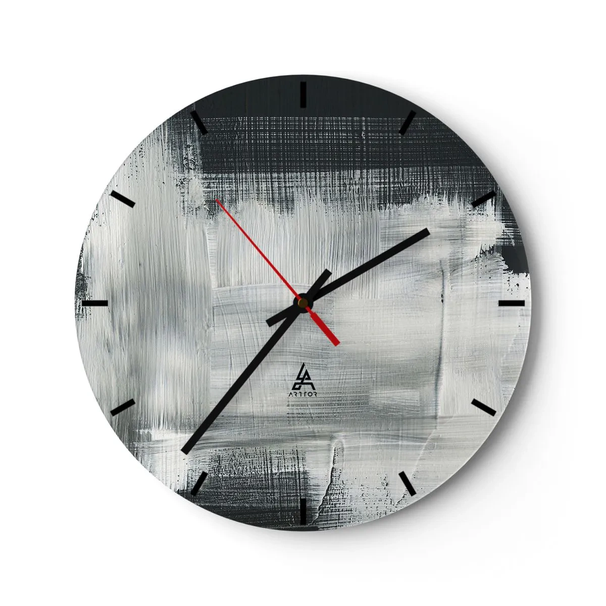 Ceas de perete - Ceas pe sticlă - Model abstract în nuanțe de alb și negru - 30x30cm - Țesut vertical și orizontal - Decorațiune modernă pentru perete pentru living, bucătărie și dormitor ARTTOR