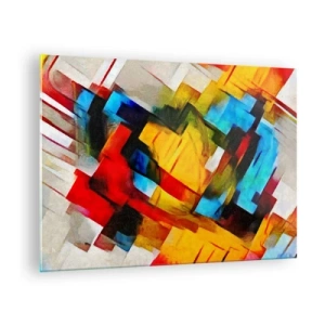 Tablou pe sticlă - Compoziție abstractă de forme geometrice - 70x50cm - Sandviș multicolor - Decorațiune modernă pentru perete pentru living și dormitor ARTTOR