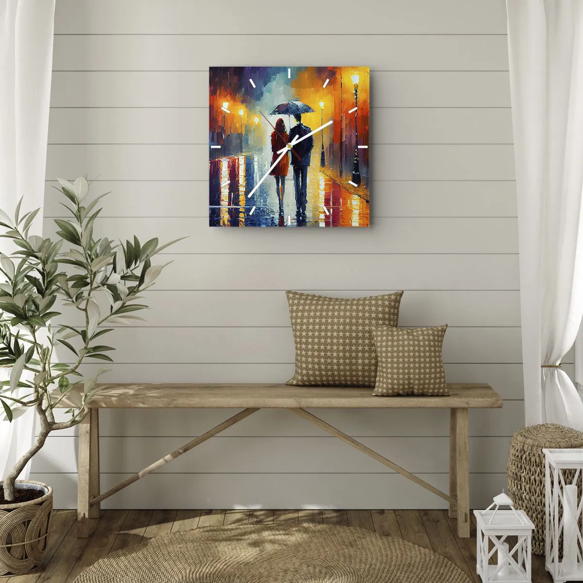 Ceas de perete - Ceas pe sticlă - Împreună - o noapte plină de culoare - 40x40 cm