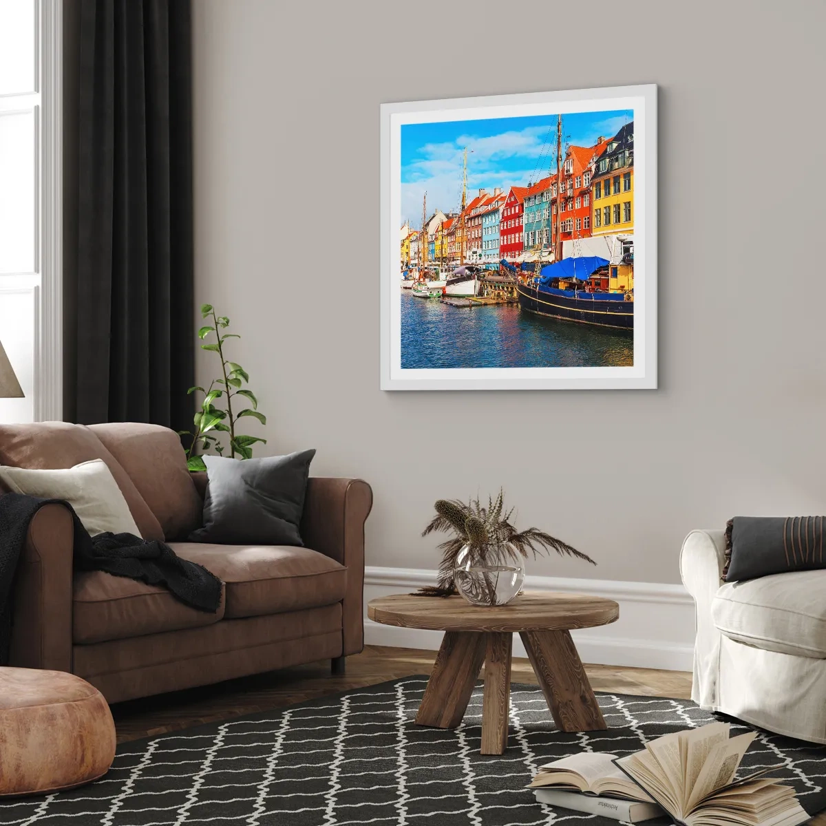 Poster în ramă albă - Portul vesel - 60x60 cm