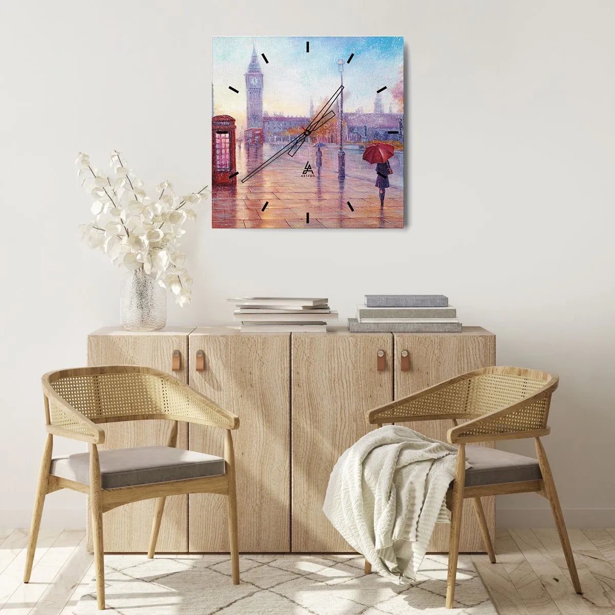 Ceas de perete - Ceas pe sticlă - O zi de toamnă londoneză - 30x30 cm