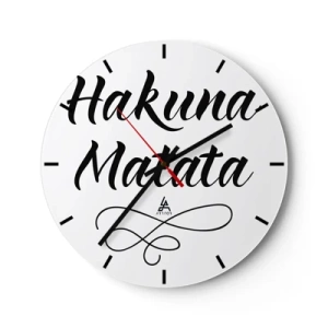 Ceas de perete - Ceas pe sticlă - Litere negre Hakuna Matata pe fundal alb - 30x30cm - Cel mai bun sfat - Decorațiune modernă pentru perete pentru living, bucătărie și dormitor ARTTOR