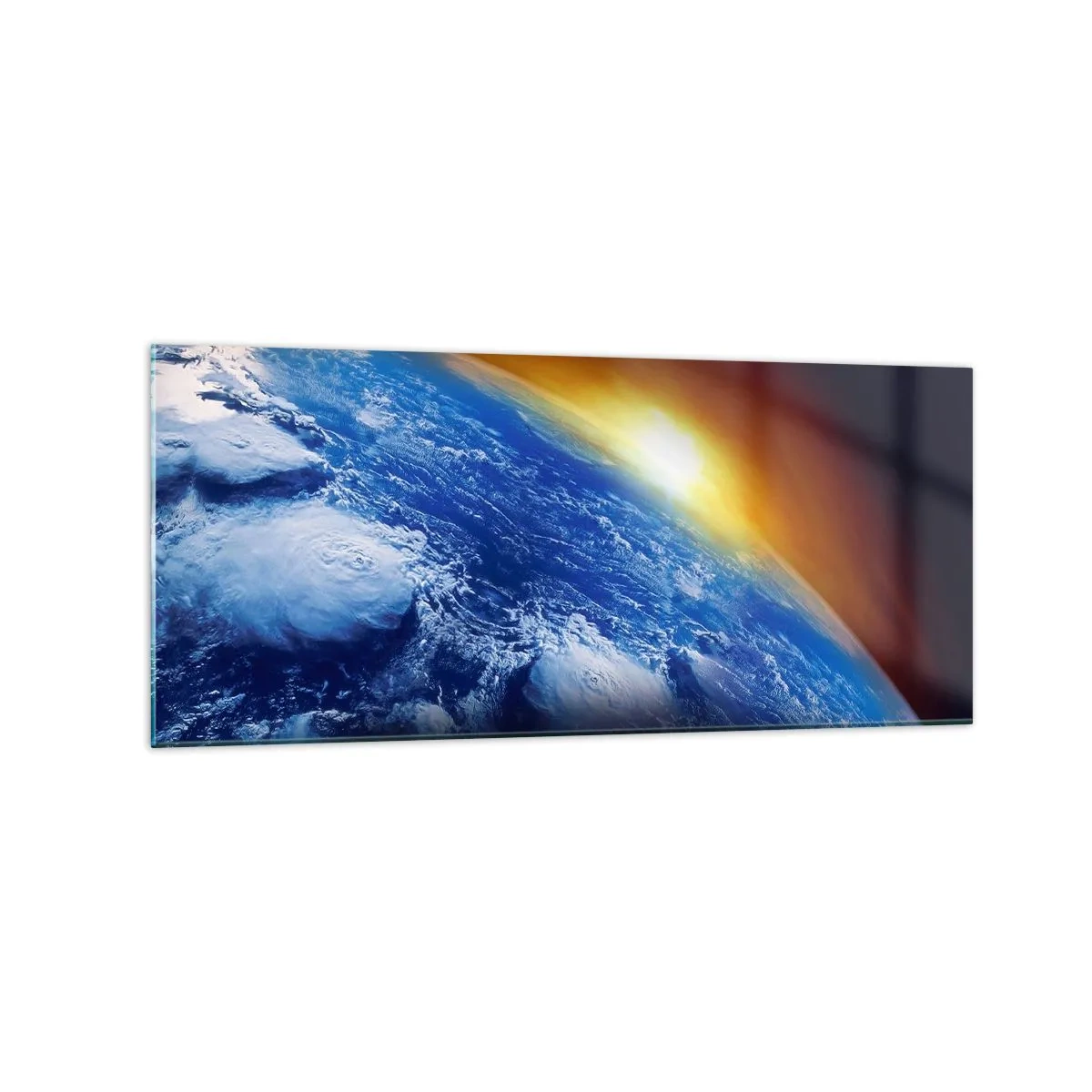 Tablou pe sticlă - Răsărit de soare deasupra planetei albastre - 120x50 cm