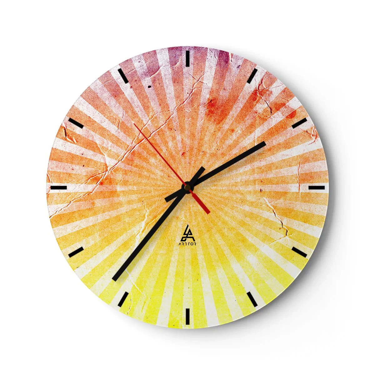 Ceas de perete - Ceas pe sticlă - Un model radiant în culorile răsăritului și apusului - 30x30cm - Răsărituri și apusuri de soare - Decorațiune modernă pentru perete pentru living, bucătărie și dormitor ARTTOR