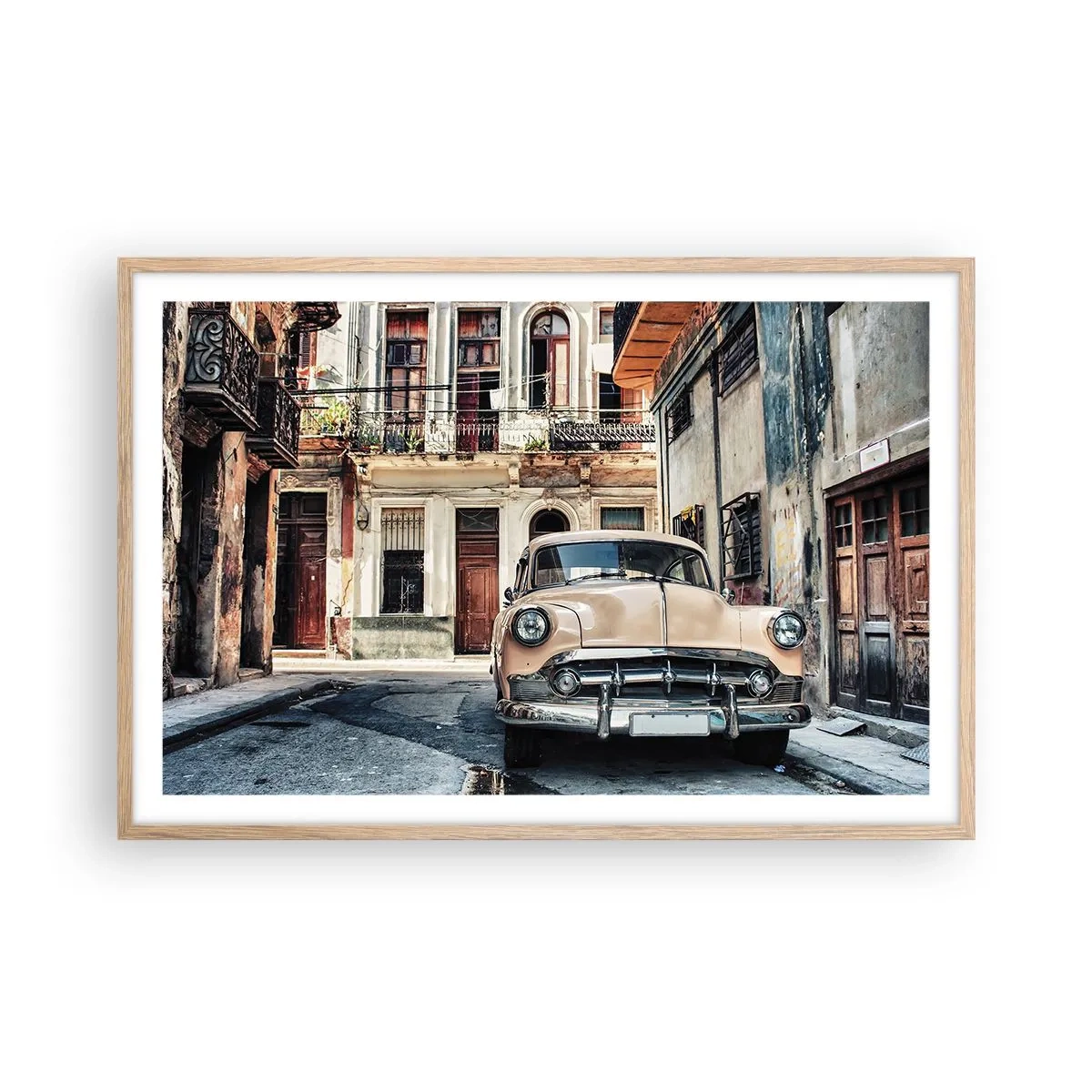 Poster în ramă de stejar deschis - O siestă în Havana - 91x61 cm