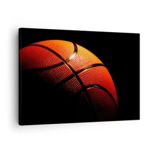 Tablou pe pânză Canvas - Prim-plan al unei mingi de baschet pe un fundal negru - 70x50cm - Frumoasă ca o planetă - Decorațiune modernă pentru perete pentru living și dormitor ARTTOR
